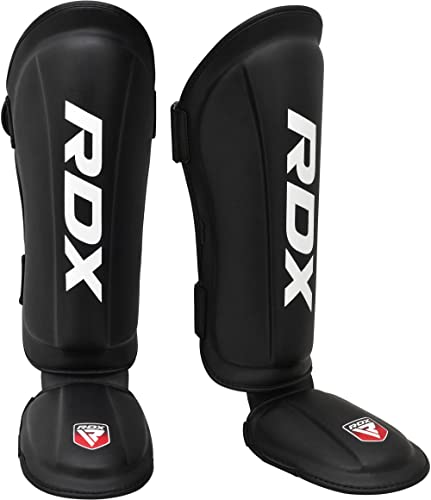 RDX Shin Guards Kickboxing Muay Thai, SATRA SMMAF Approved, Premium Maya Hide Leather, Leg Instep Protection Pads, MMA Martial Arts Kicking Sparring Training Gear, BJJ Karate Boxing Taekwondo, Black
